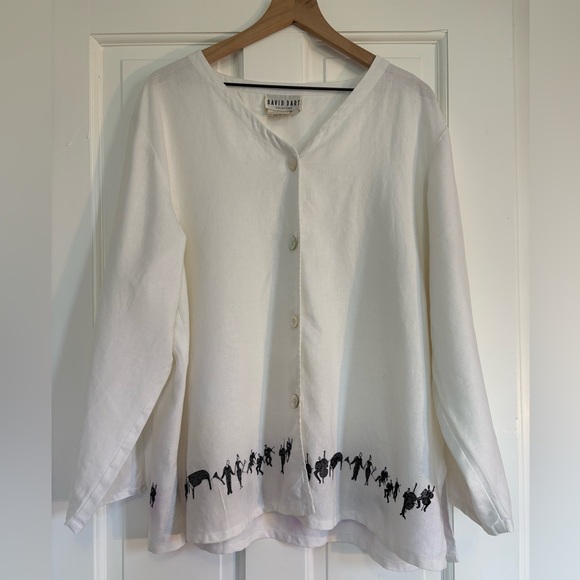 David Dart Collection 100% Linen Embroidered Symphony Button Up Top Lagenlook XL - Picture 1 of 16